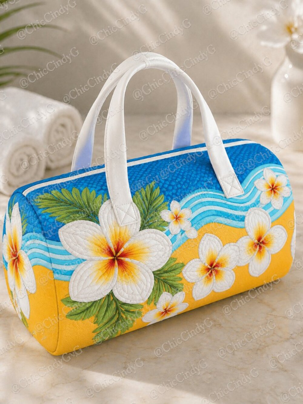 Tropical Plumeria Weekender Travel Bag Boho Floral Duffel Tote - Picture 1 of 5